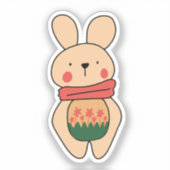 Kawai Naive Pink Bunny With Flower Aufkleber (Vorderseite)