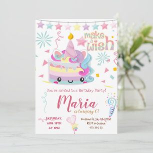 Kawai Unicorn Cake Pastel Geburtstag Einladung