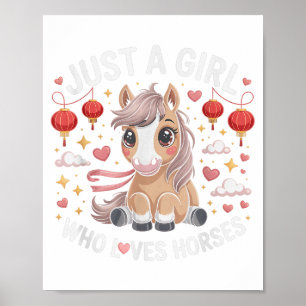 Kawaii 2026 Einfach Mädchen, das Pferdeglück Dame Poster