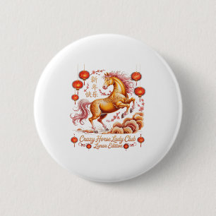 Kawaii 2026 Jahr des verrückten Pferdes Lady Club Button