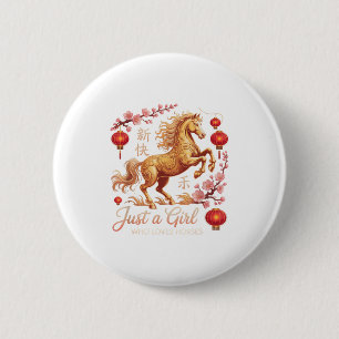 Kawaii 2026 Mädchen, das Pferde Mondkuhgirl liebt Button