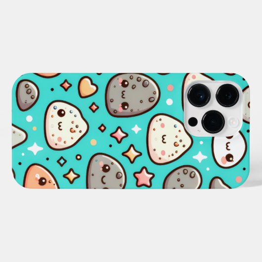Kawaii Aesthetic iPhone Case – Teal Background Hülle (Rückseite (Horizontal))