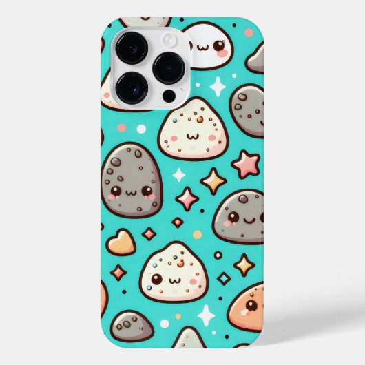 Kawaii Aesthetic iPhone Case – Teal Background iPhone Hülle (Rückseite)