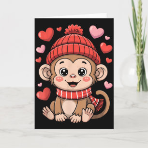 Kawaii-Affen-Valentinstag-Herzen-Schal-Mütze  Karte