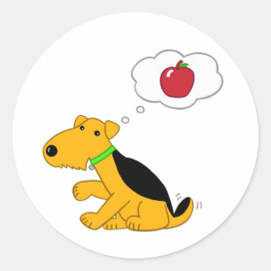 Kawaii Airedale Terrier Hund, der an Apple denkt Runder Aufkleber