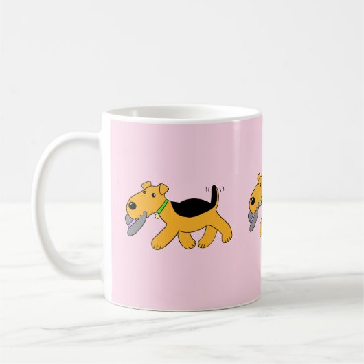 Kawaii Airedale-Terrier-Hund mit einer Hut-Tasse Kaffeetasse (Links)