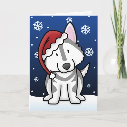 Kawaii alaskischer Malamute-Weihnachtskarte Feiertagskarte (Vorderseite)