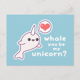 Kawaii Albino Narwhal Postkarte