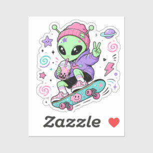 Kawaii-Alien-Skater-Bubble-Tea-Design Aufkleber