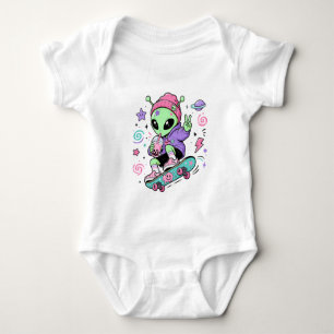 Kawaii-Alien-Skater-Bubble-Tea-Design Baby Strampler