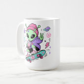 Kawaii-Alien-Skater-Bubble-Tea-Design Kaffeetasse (Vorderseite Links)