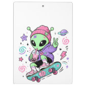 Kawaii-Alien-Skater-Bubble-Tea-Design Klemmbrett (Rückseite)