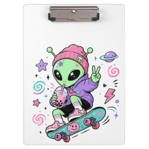 Kawaii-Alien-Skater-Bubble-Tea-Design Klemmbrett