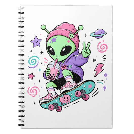 Kawaii-Alien-Skater-Bubble-Tea-Design Notizblock (Vorderseite)