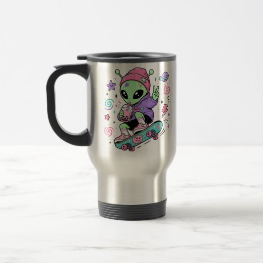 Kawaii-Alien-Skater-Bubble-Tea-Design Reisebecher (Links)