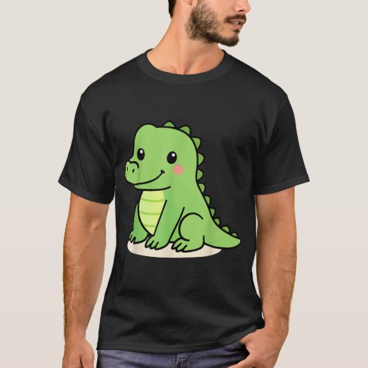 Kawaii Alligator Cartoon Green Gator Illustration T-Shirt (Vorderseite)
