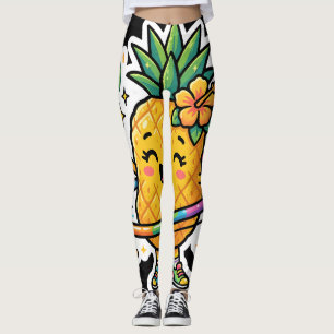 Kawaii-Ananas-Hula-Hoop-Süßer-tropischer-Aufkleber Leggings