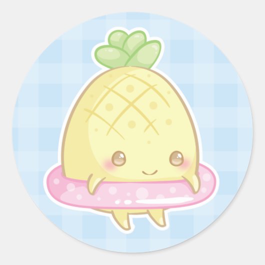 Kawaii Ananas in Niedlich rosa Floatie-Aufkleber Runder Aufkleber (Vorderseite)