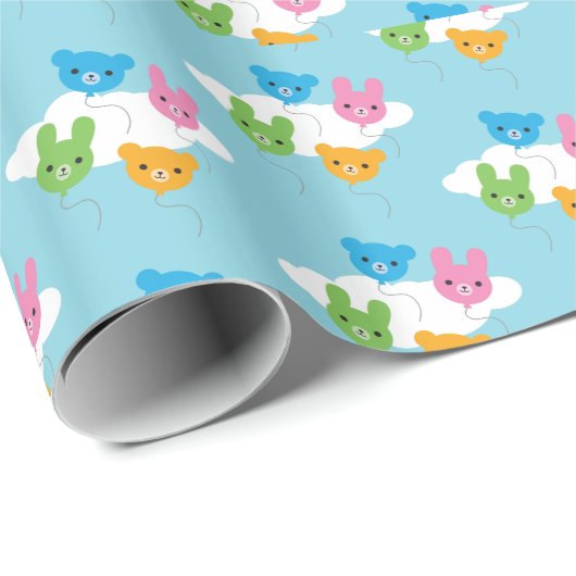 Kawaii Animal Balloons Geschenkpapier (Rolleneckpunkt)