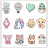 Kawaii Animal Sticker Bundle – Cute Fantasy & Anim (Blatt)