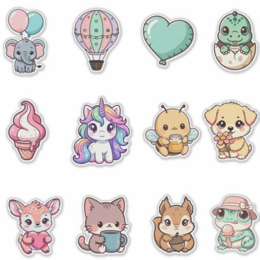 Kawaii Animal Sticker Bundle – Cute Fantasy & Anim (Vorderseite)