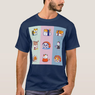 Kawaii Animal Sushi Rolls, Niedliche Katzen Shibas T-Shirt