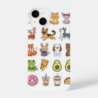 Kawaii Animals & Food Stickers – Cute Cartoon Stic iPhone 14 Hülle