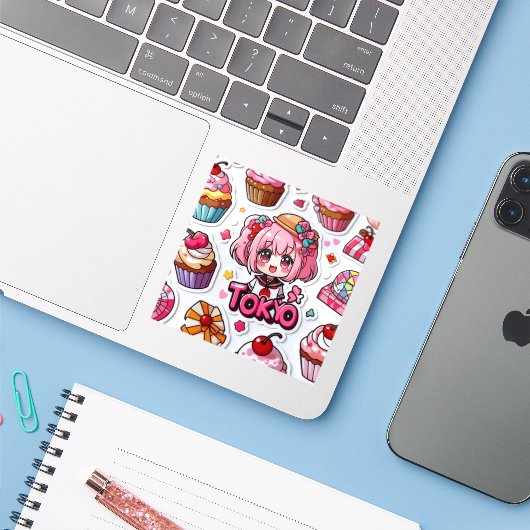 Kawaii Anime Art Japanese Pop Culture Aufkleber (Laptop mit iPhone)