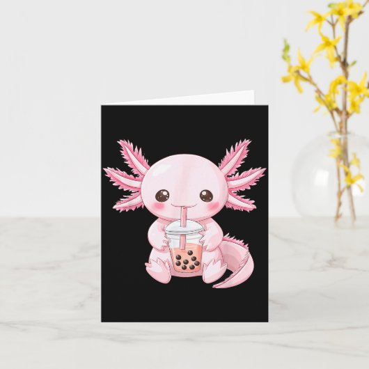 Kawaii Anime Axolotl Boba  Karte (Gelbe Blume)