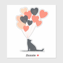 Kawaii Anime Black Cat mit herzförmigen Balloons Aufkleber