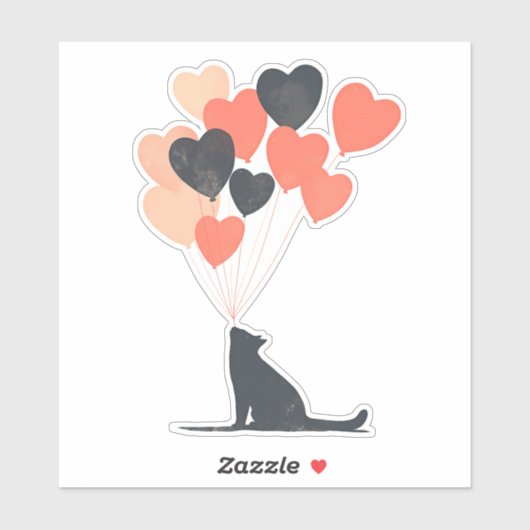 Kawaii Anime Black Cat mit herzförmigen Balloons Aufkleber (Blatt)