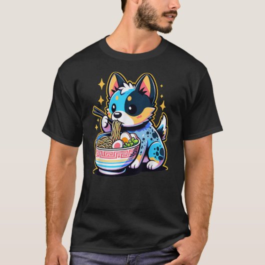Kawaii Anime Blue Heeler Dog Ramen T-Shirt (Vorderseite)
