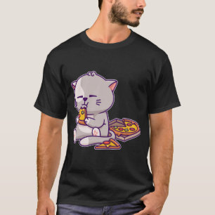 Kawaii Anime Cat Eating Pizza Niedlich Kitten Cat  T-Shirt