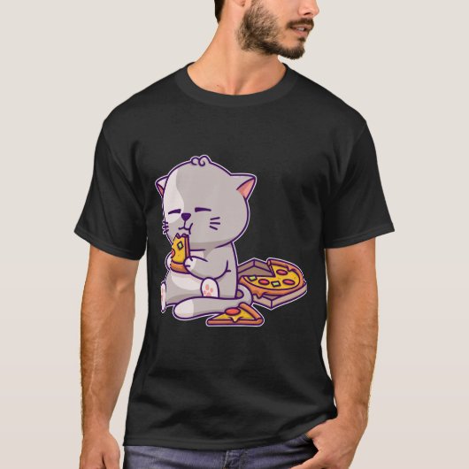 Kawaii Anime Cat Eating Pizza Niedlich Kitten Cat  T-Shirt (Vorderseite)