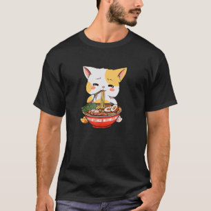 Kawaii Anime Cat Eating Ramen Japanisch Noodles Ca T-Shirt