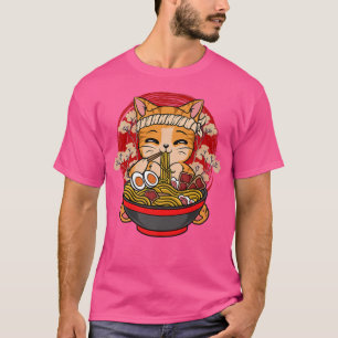 Kawaii Anime Cat Eating Ramen Japanisch Nudeln Spa T-Shirt