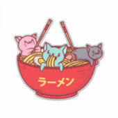 Kawaii Anime Cat Funny Adorable Japanisch Ramen Aufkleber (Vorderseite)