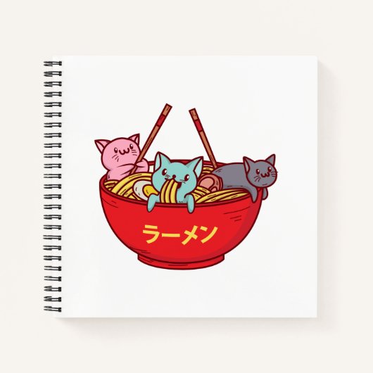 Kawaii Anime Cat Funny Adorable Japanisch Ramen Notizblock (Vorderseite)