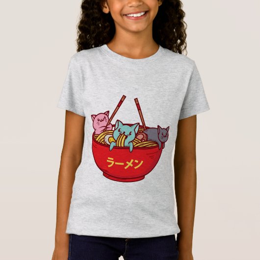 Kawaii Anime Cat Funny Adorable Japanisch Ramen T-Shirt (Vorderseite)