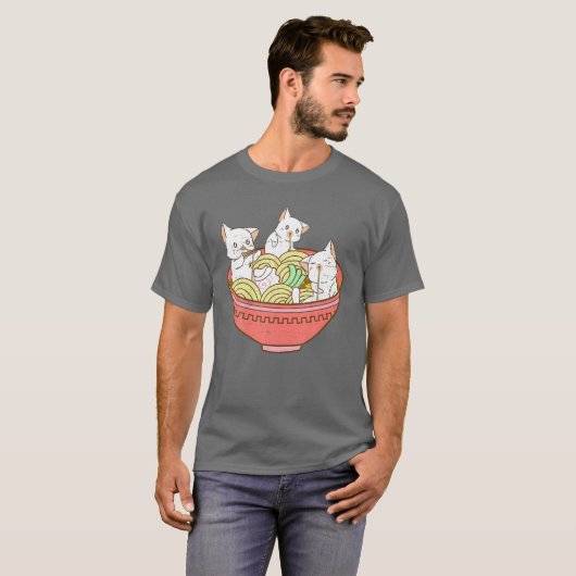 Kawaii Anime Cat Japanese Ramen Noodles - Kitten V T-Shirt (Vorne ganz)