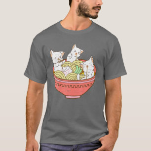 Kawaii Anime Cat Japanese Ramen Noodles - Kitten V T-Shirt