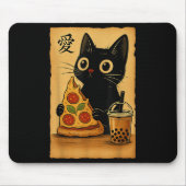 Kawaii Anime Cat Pizza A Teekatze Eating P Mousepad (Vorne)