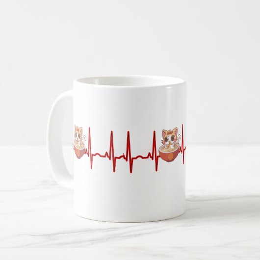 Kawaii Anime Cat Ramen Noodles Otaku EKG Heartbeat Kaffeetasse (Vorderseite Links)
