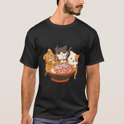Kawaii Anime Cats Otaku Japanisch Ra Noodles T-Shirt (Vorderseite)