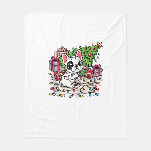 Kawaii Anime Frenchie Christmas Funny Dog Fleecedecke (Vorderseite)