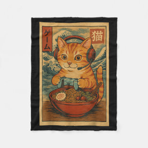 Kawaii Anime Gamer Cat Ramen Retro Japanisches Gam Fleecedecke