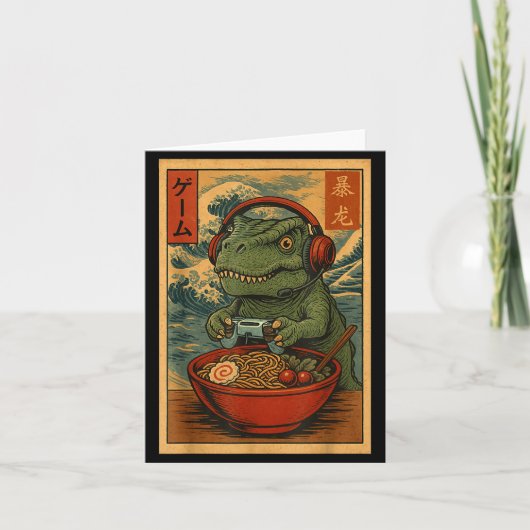 Kawaii Anime Gamer T-rex Ramen Retro Japanese Gami Karte (Vorderseite)