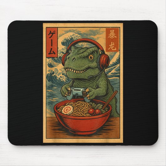 Kawaii Anime Gamer T-rex Ramen Retro Japanese Gami Mousepad (Vorne)