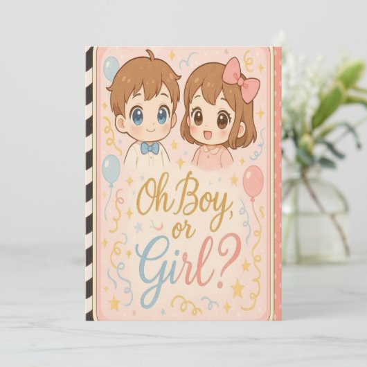 Kawaii Anime Gender Reveal Invitation.Oh Boy orgri Einladung (Stehend Vorderseite)