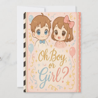 Kawaii Anime Gender Reveal Invitation.Oh Boy orgri Einladung